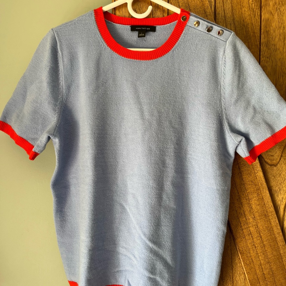 Ann Taylor Red and Blue Sweater Tee